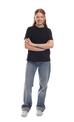 Fototapeta premium Full length portrait of teenage girl on white background