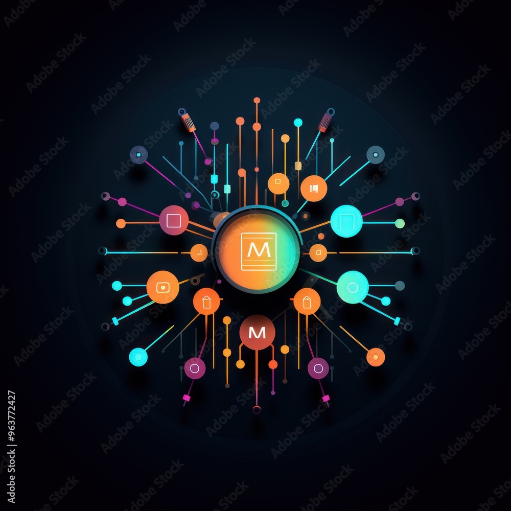 Poster abstract circular design with colorful lines and dots