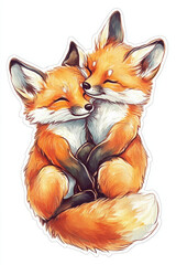 Obraz premium fox cute animal couple love nature wildlife illustration art furry happy orange siblings playful affectionate cartoon drawing whimsical character pet embrace friendship 