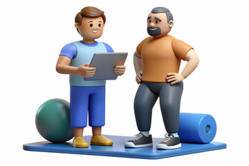 3D Diabetic Patient Consulting Personal Trainer on Tailored Exercise Routine for Effective Diabetes Management - Candid Engagement Focus