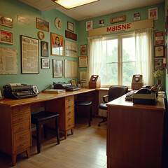 Retro style home office with typewriters and memorabilia