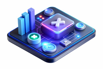 Fototapeta premium Vibrant 3D Glowing Abstract Digital Art of Diabetic Tools: Neon Insulin Pen, Glucose Meter & Test Strips in Holographic Design for Modern Diabetes Management