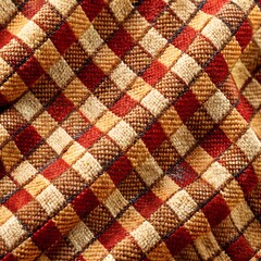 Brown and beige checkered quilted fabric texture with regular pattern
