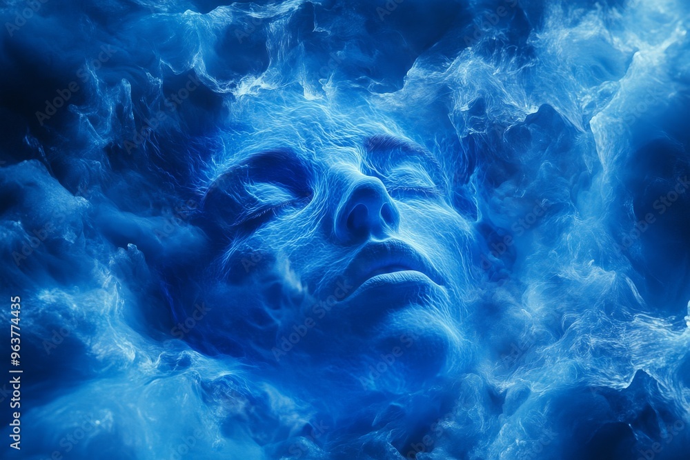 Aufkleber cingulate cortex brain vision surreal conceptual portrait of a face surrounded by blue clouds symbol