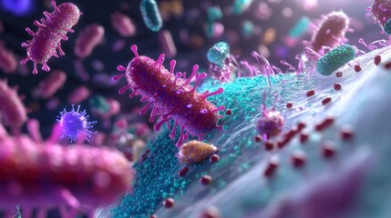 Fototapeta premium Microscopic View of Bacteria and Viruses 3D Render
