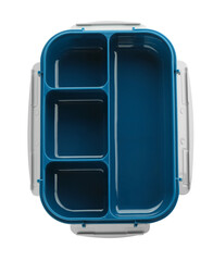 Empty plastic lunch box isolated on white, top view