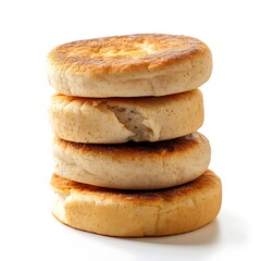 Pile English muffin wheat isolated on white background.