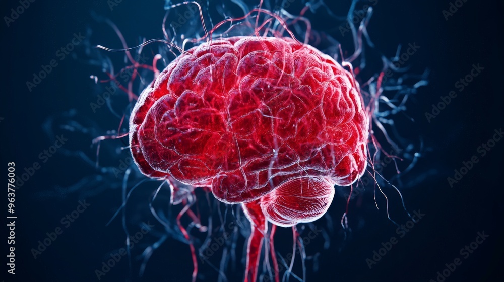 Aufkleber 3d rendering of a human brain with neural connections. vivid visual representation of neuroscience, 
