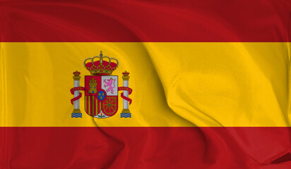 An up close view of Spain flag flying textures