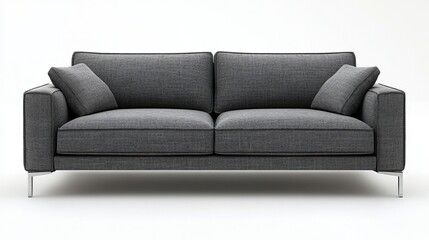 Naklejka premium Stylish gray sofa with modern design and plush cushions, perfect for any living room or lounge area.