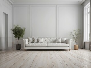 White Sofa in a Minimalist Living Room with Plants