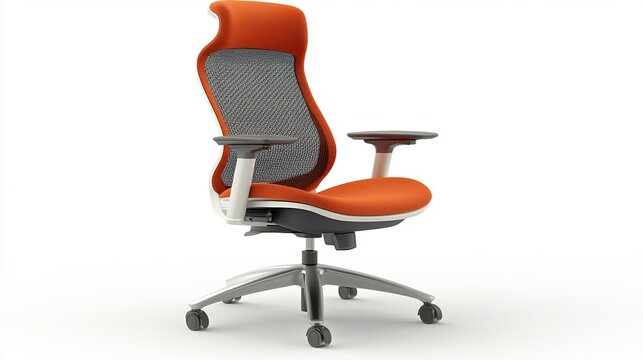 Stylish ergonomic office chair with mesh back and orange upholstery, perfect for modern workspaces.