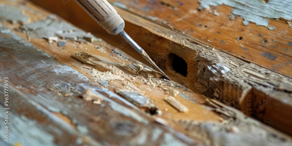 Fototapete chisel utilized to create an opening for a door latch strip by a carpenter.
