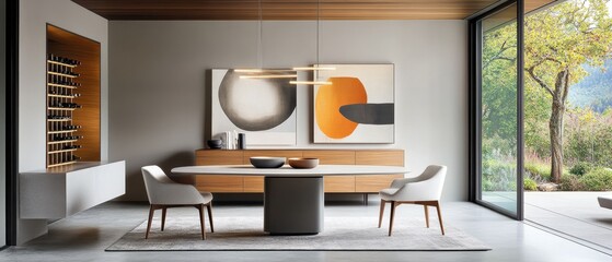 Modern Minimalist Living Area with Outdoor View and Functional Design Elements.