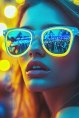 Vibrant Fashion Portrait with Reflective Sunglasses