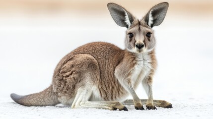 Fototapeta premium A kangaroo with a baby, both on a smooth white background, showcasing their bond