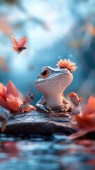 Fototapeta premium A lizard singing joyfully with jungle creatures in a lively scene.