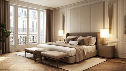 Luxurious Parisian Bedroom Interior Design with Modern Furniture