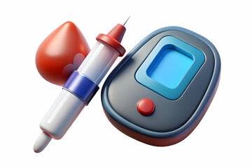 Flat Holographic Blood Glucose Test Strips & Insulin Syringe Concept: Sleek Modern Medical Tools for Diabetes Management | World Diabetes Day Illustration