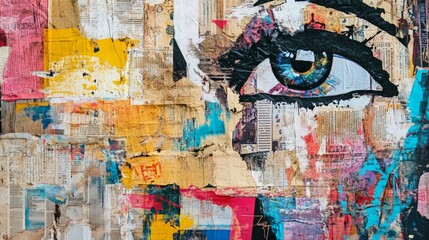 Obraz premium Colorful abstract artwork featuring a detailed eye. Creative mix of vibrant hues and textures in contemporary street art style.
