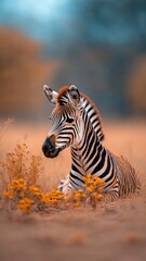 Striking zebra standing out against a moonlit desert, with its stripes illuminated by the soft glow of the night sky and sand dunes.