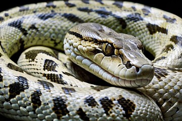 Obraz premium Coiled Anaconda in Close-Up Display of Strength and Power in Nature