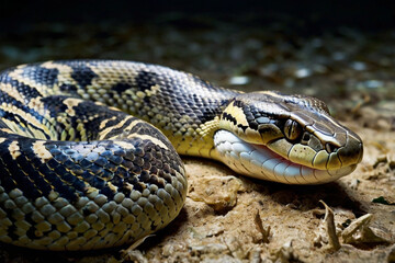 Obraz premium Coiled Anaconda in Close-Up Display of Strength and Power in Nature