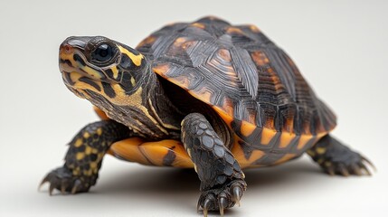 Obraz premium Box turtle fully extended, plain white backdrop