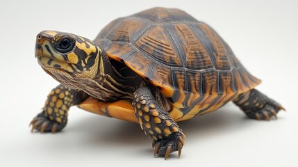 Obraz premium Box turtle walking on clean white surface