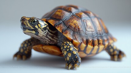 Obraz premium Box turtle walking on clean white surface