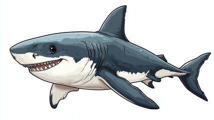 Fototapeta premium Cartoon shark smiling on white background