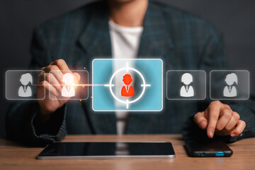 Digital representation of human resource management with focus on employee selection and recruitment using modern technology.