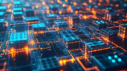 Obraz premium 3D AI Enhanced Supply Chain Management: Abstract Glowing Background with Interconnected Lines and Data Nodes, Symbolizing AI Transformations and Cost-Effective Solutions - Isolated Icon on White