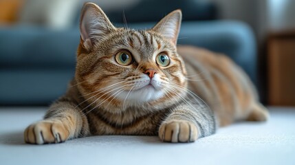 Cat stretching on white background