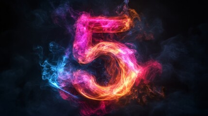 Colorful number five made of smoke on