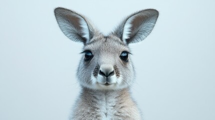 Fototapeta premium Close-up shot of a kangarooâ€™s head against a plain white background, focusing on facial features
