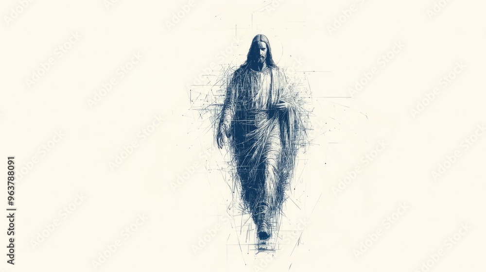 Poster messiah. digital composite of silhouette of jesus against white background.