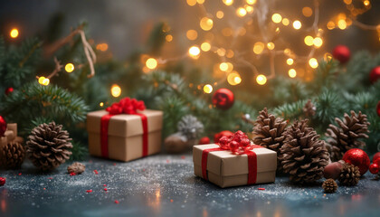 christmas tree with gifts and decorations