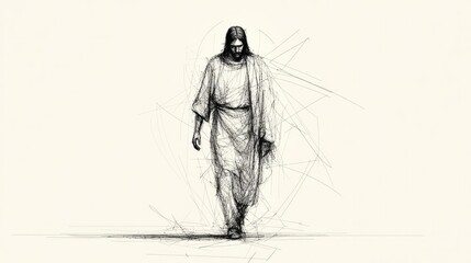 Messiah. A powerful sketch of Jesus walking, radiating peace and grace.