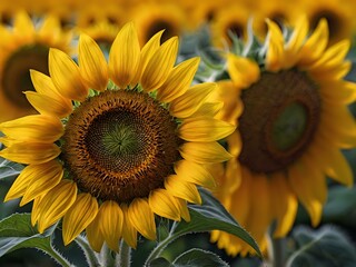 Fototapeta premium beautiful sunflowers close up in photo in flower garden