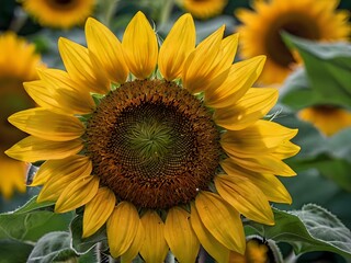 Fototapeta premium beautiful sunflowers close up in photo in flower garden