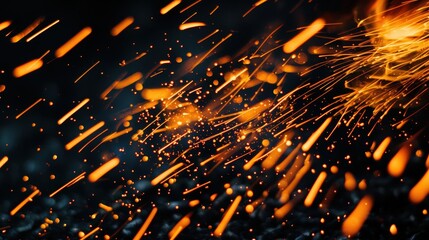 Sparks fly in the dark.