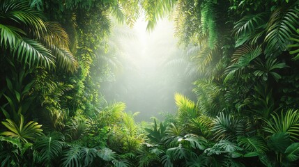 Obraz premium Dense rainforest vegetation on white background