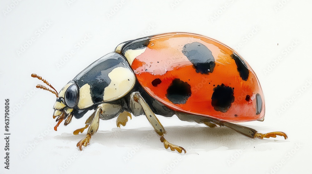 Wall mural detailed watercolor ladybug on white background