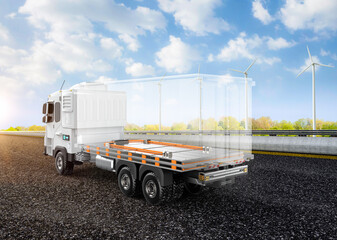 Ev logistic trailer truck or electric vehicle lorry with pack of battery cells module