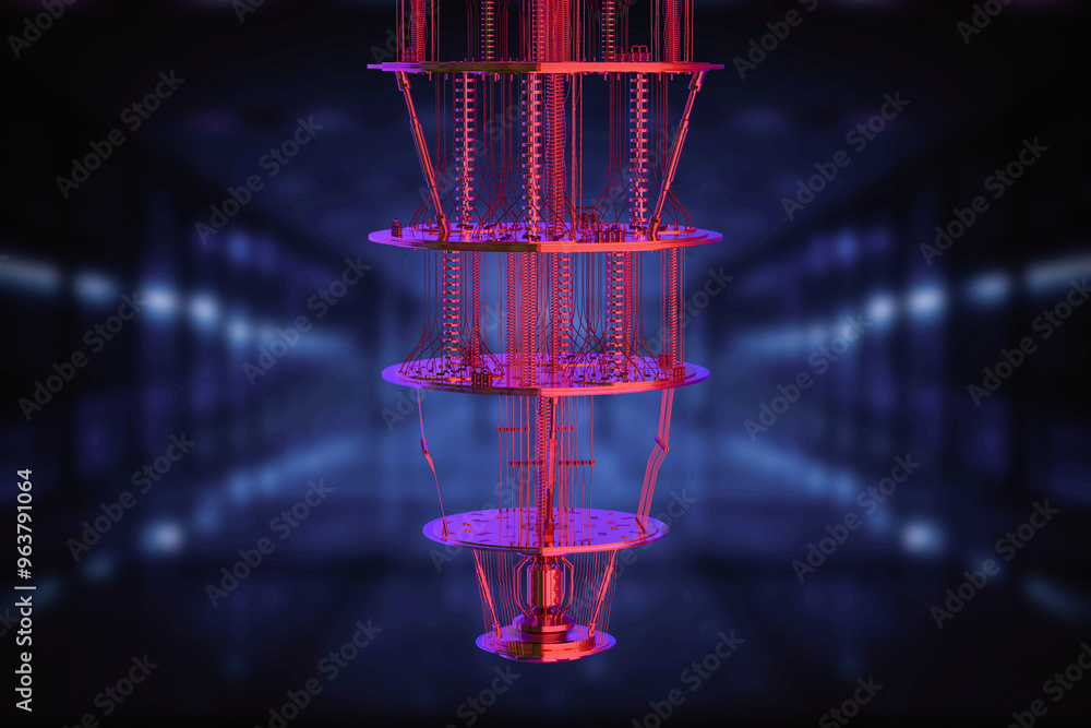 Poster quantum computer machine in neon light