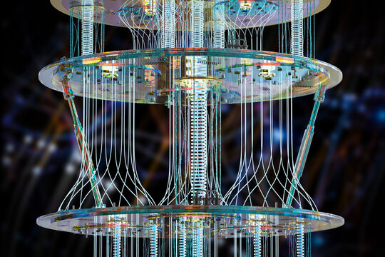 Golden quantum computer machine close up