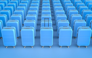 Fototapeta premium A lot of blue luggages in a row