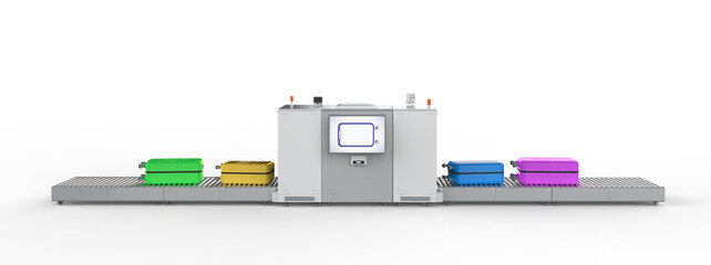 Luggage scanner machine is scanning luggage in airport