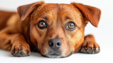 Obraz premium Dog lying down on white background